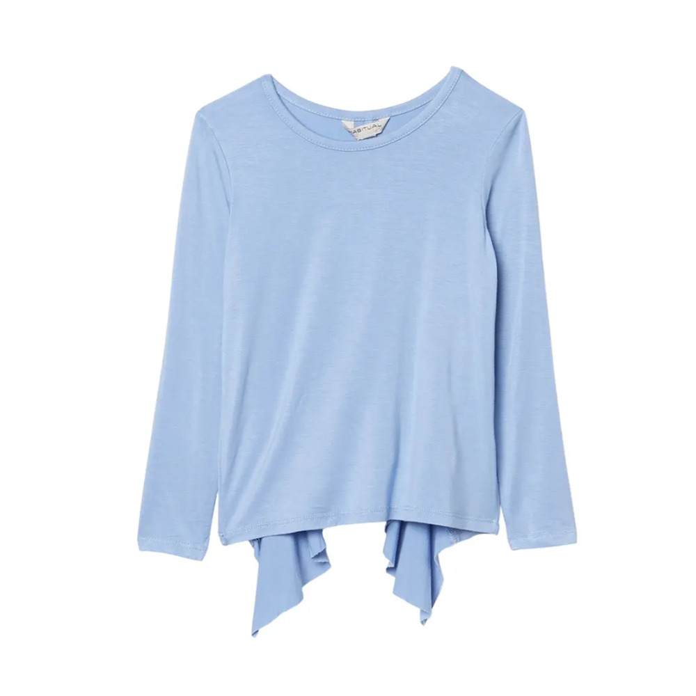 Habitual Girl Makayla Ruffle Back Crew Neck Long Sleeve Top in Blue‎ Size 6X